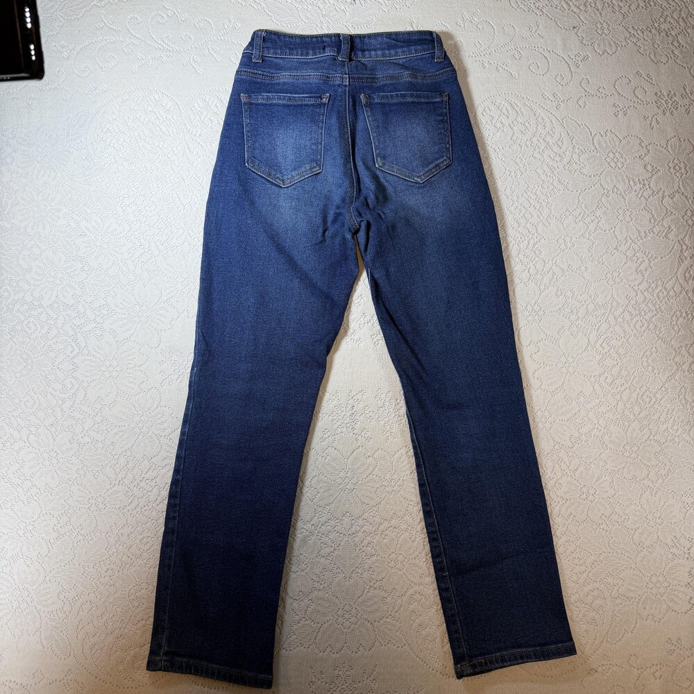 ENJEAN Jeans Juniors 1 Blue High Rise Straight Slim Dark Wash Stretch Denim - Picture 11 of 12